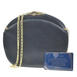 CARTIER Sapphire Line Logo Chain Shoulder Bag Leather Navy BE GHW France 80MA209